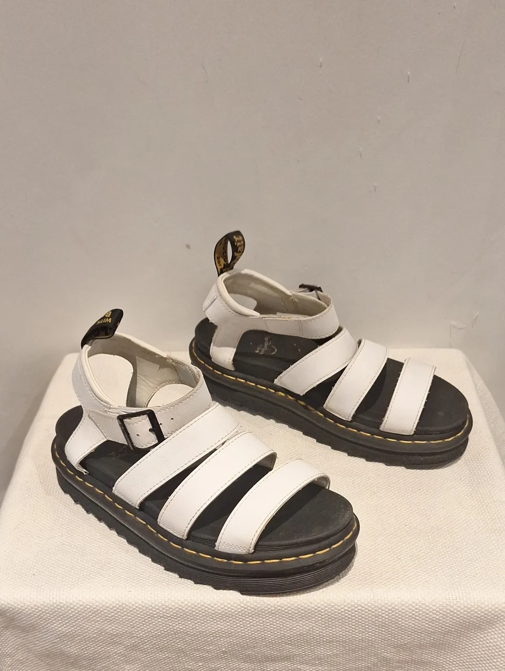 Dr. Martens White Triple-Strap Gladiator Sandals